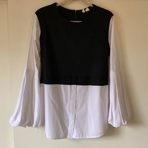 Moth black & white balloon-sleeve top